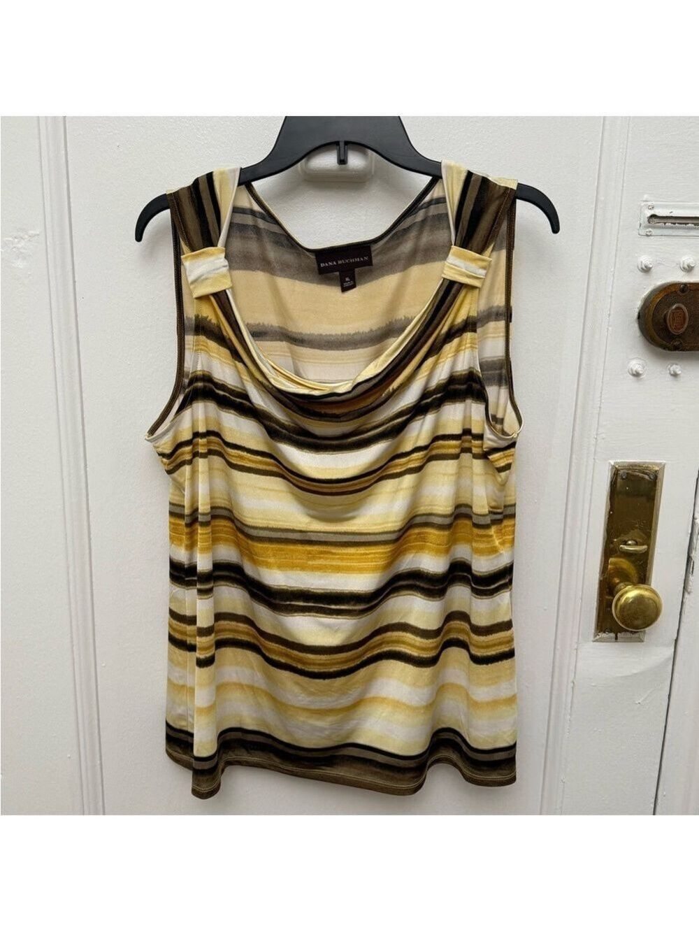 Dana Buchman Yellow & Brown Striped Women's Sleeveless Top Size XL